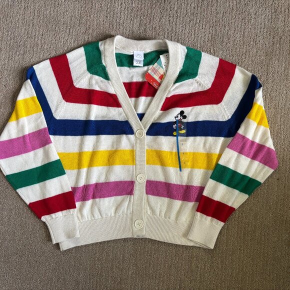 Disney 100 Mickey Mouse Retro Striped Cardigan Sweater - WOMENS L- NEW w/ Tags - Picture 1 of 7